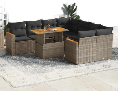 Vidaxl Hagesofa 9 deler grå polyrotting