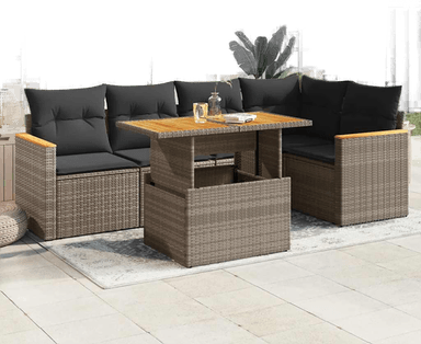 Vidaxl Hagesofa 6 deler grå polyrotting