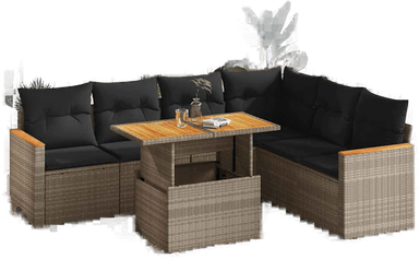 Vidaxl Hagesofa 7 deler grå polyrotting