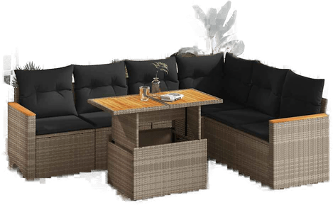 Vidaxl Hagesofa 7 deler grå polyrotting