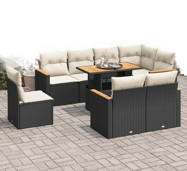 Vidaxl Hagesofa 9 deler svart polyrotting