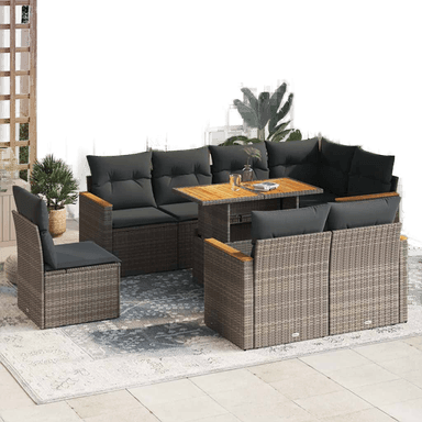 Vidaxl Hagesofa 9 deler grå polyrotting