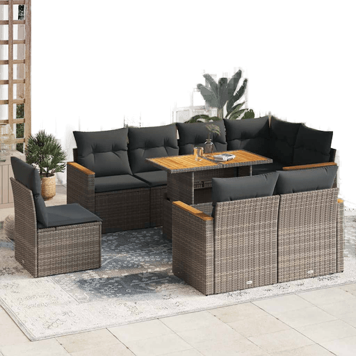 Vidaxl Hagesofa 9 deler grå polyrotting