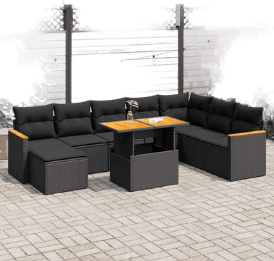 Vidaxl Hagesofa 9 deler svart polyrotting