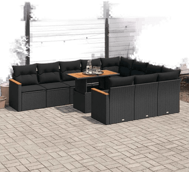 Vidaxl Hagesofa 11 deler svart polyrotting