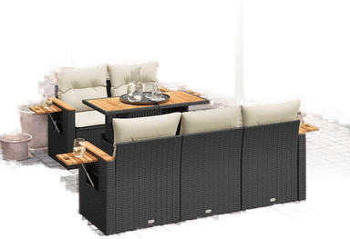 Vidaxl Hagesofa 6 deler svart