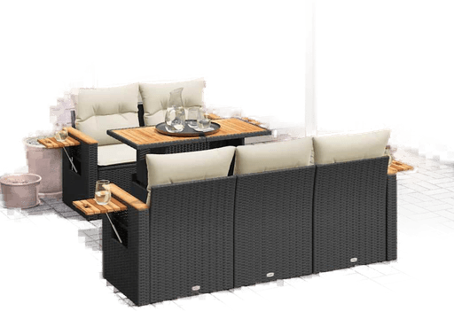 Vidaxl Hagesofa 6 deler svart