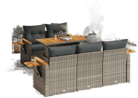 Vidaxl Hagesofa 6 deler grå polyrotting