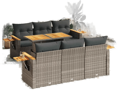 Vidaxl Hagesofa 7 deler grå polyrotting
