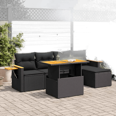 Vidaxl Hagesofa 6 deler svart