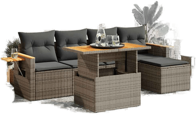 Vidaxl Hagesofa 6 deler grå polyrotting