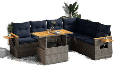 Vidaxl Hagesofa 7 deler grå polyrotting