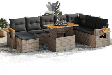 Vidaxl Hagesofa 9 deler grå polyrotting