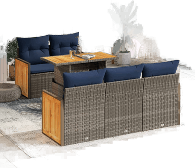 Vidaxl Hagesofa 6 deler grå polyrotting