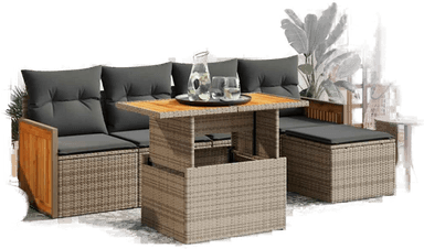 Vidaxl Hagesofa 6 deler grå polyrotting