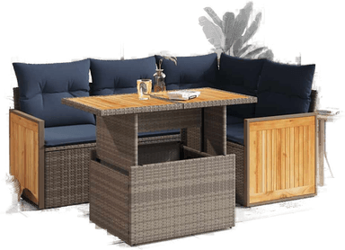 Vidaxl Hagesofa 5 deler grå polyrotting