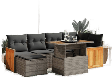 Vidaxl Hagesofa 7 deler grå polyrotting