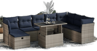 Vidaxl Hagesofa 9 deler grå polyrotting