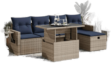 Vidaxl Hagesofa 6 deler grå polyrotting