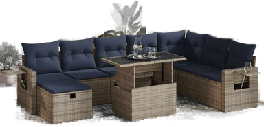 Vidaxl Hagesofa 9 deler grå polyrotting