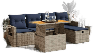 Vidaxl Hagesofa 6 deler grå polyrotting