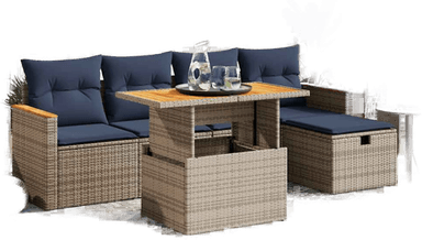 Vidaxl Hagesofa 6 deler grå polyrotting