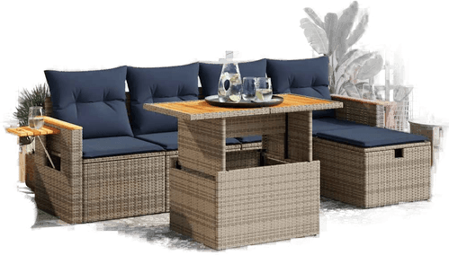 Vidaxl Hagesofa 6 deler grå polyrotting