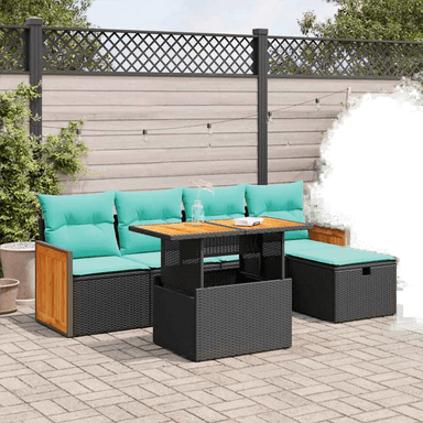 Vidaxl Hagesofa 6 deler svart polyrotting