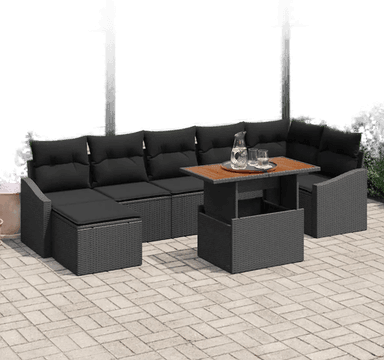 Vidaxl Hagesofa Set 8 pcs Svart